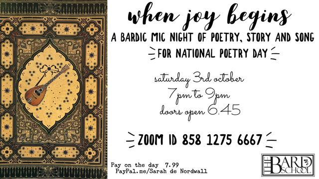 National Poetry Day celebration on Saturday October 3rd – When Joy Begins